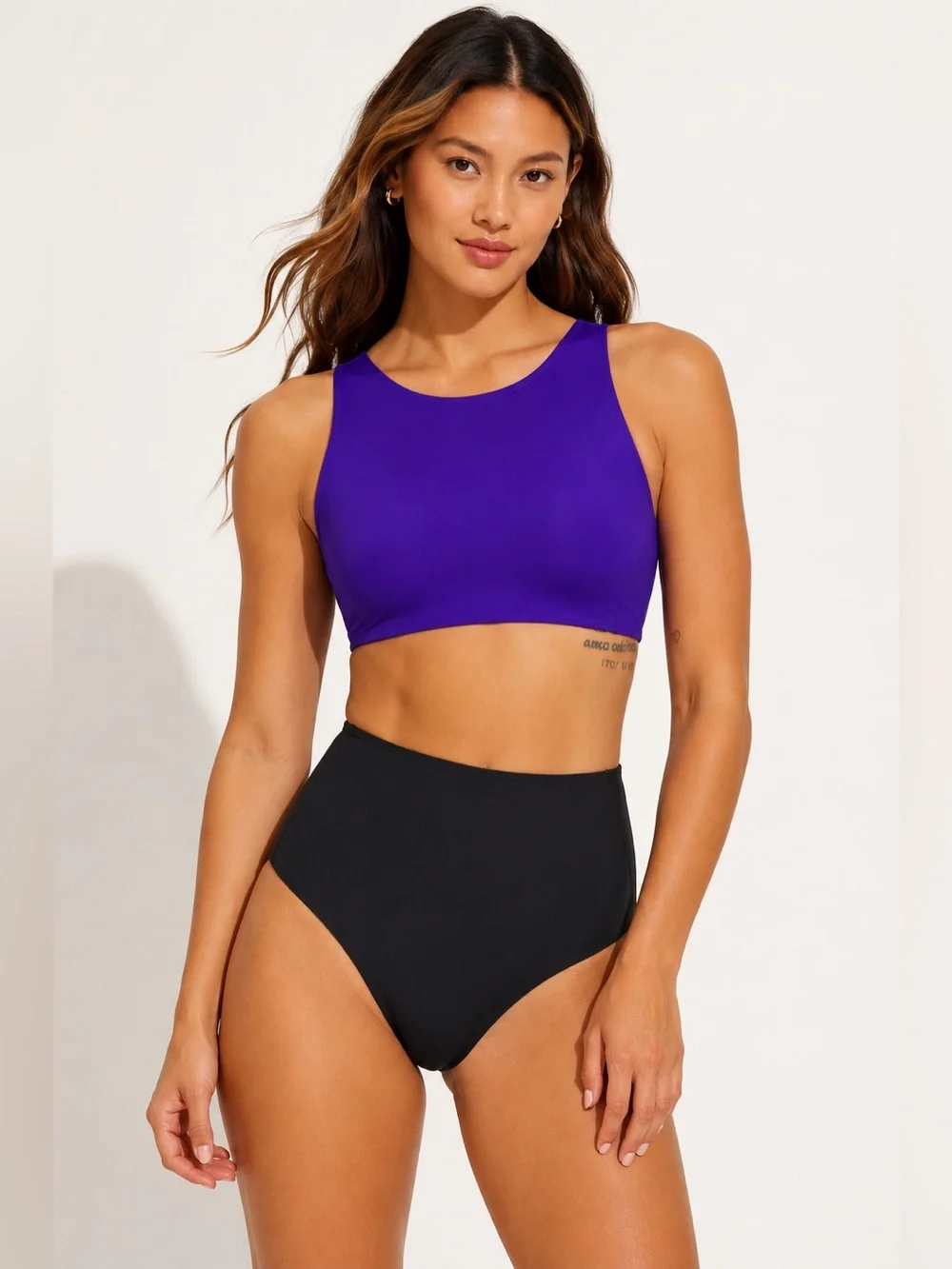 Left On Friday | Rare High Neck Swim Top Purple - Size Small